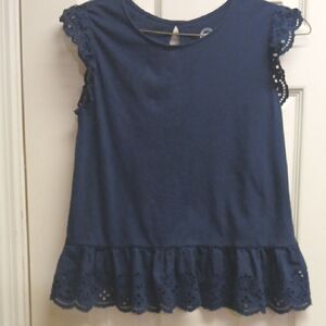 🩷Wonder Nation Girls Blouse,Blue W/Eyelet Trim For Sleeves And Hem. Size XL